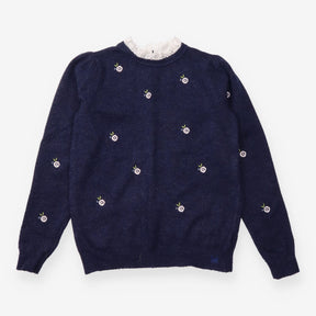Navy Floral Embroidered Broderie Collar Jumper