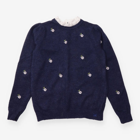 Navy Floral Embroidered Broderie Collar Jumper
