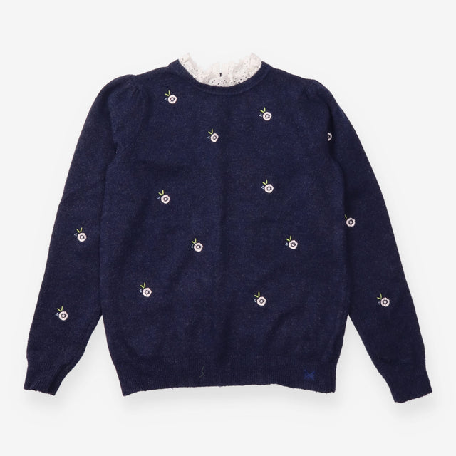 Navy Floral Embroidered Broderie Collar Jumper