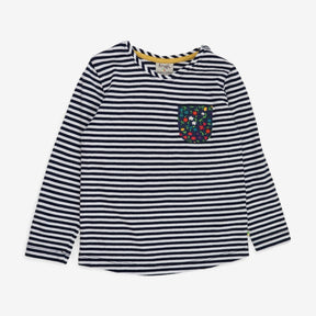 Tee LS Striped Floral Pocket