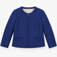 Jacket Blue Textured Gold Dot Pattern Round Neck