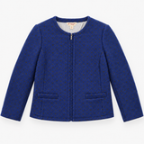 Jacket Blue Textured Gold Dot Pattern Round Neck