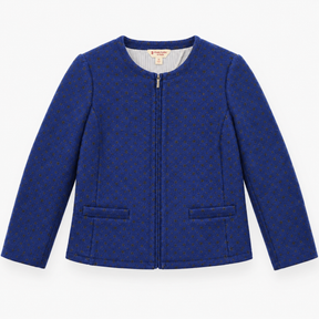 Jacket Blue Textured Gold Dot Pattern Round Neck