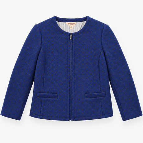 Jacket Blue Textured Gold Dot Pattern Round Neck