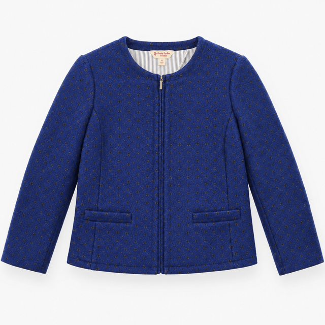 Jacket Blue Textured Gold Dot Pattern Round Neck