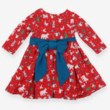 Dress red jersey festive animals blue sash