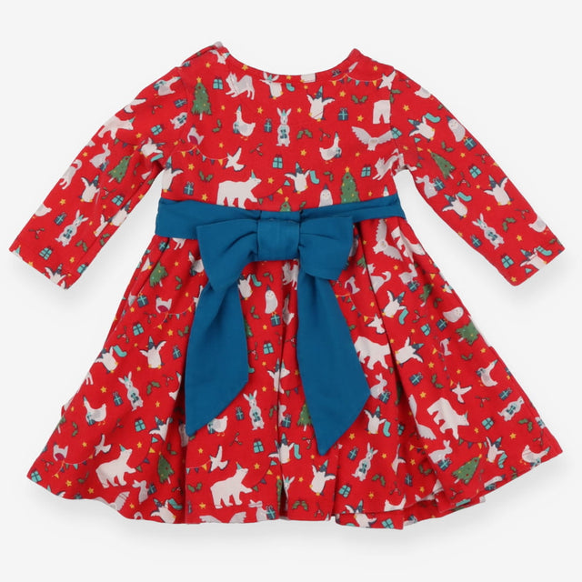 Dress red jersey festive animals blue sash