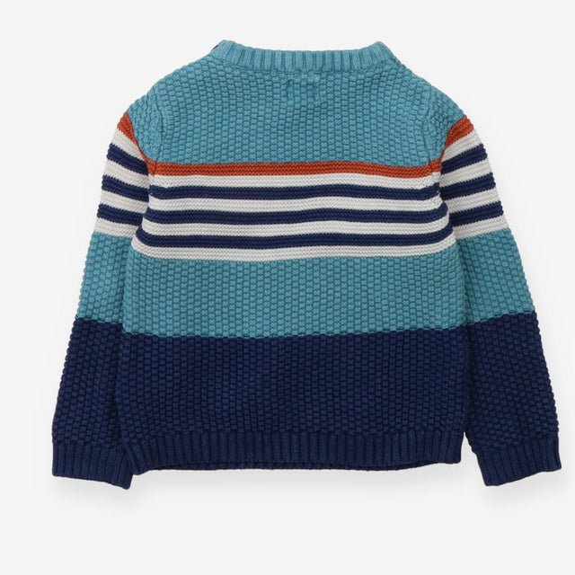 Sweater knit teal stripes in middle