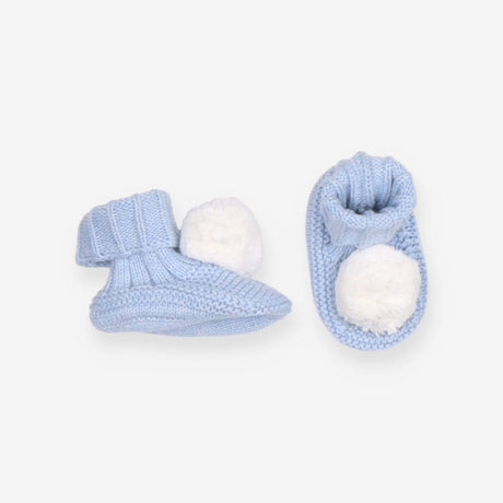 Slippers Knit Blue with Pom Poms