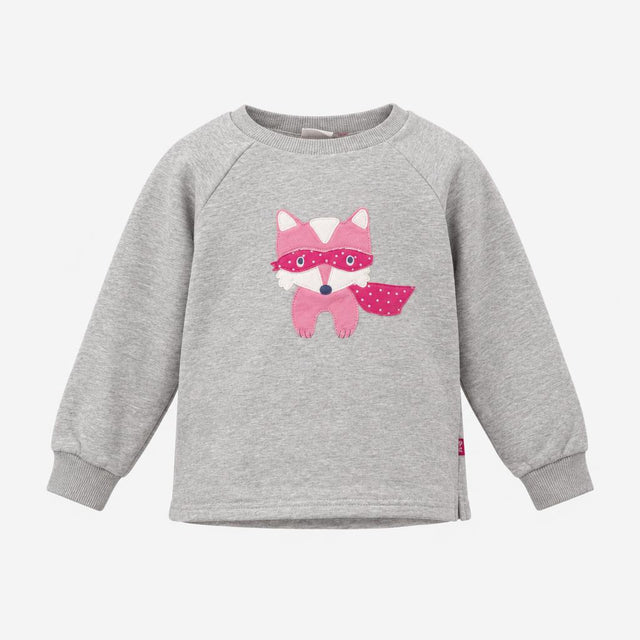 Grey sweater with pink fox face