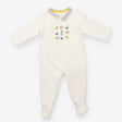 White collared ribbed sleepsuit with ducks, fish, 