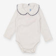 White Collared Bodysuit with Blue Scallops