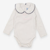 White Collared Bodysuit with Blue Scallops