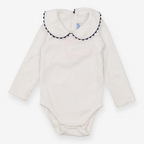 White Collared Bodysuit with Blue Scallops