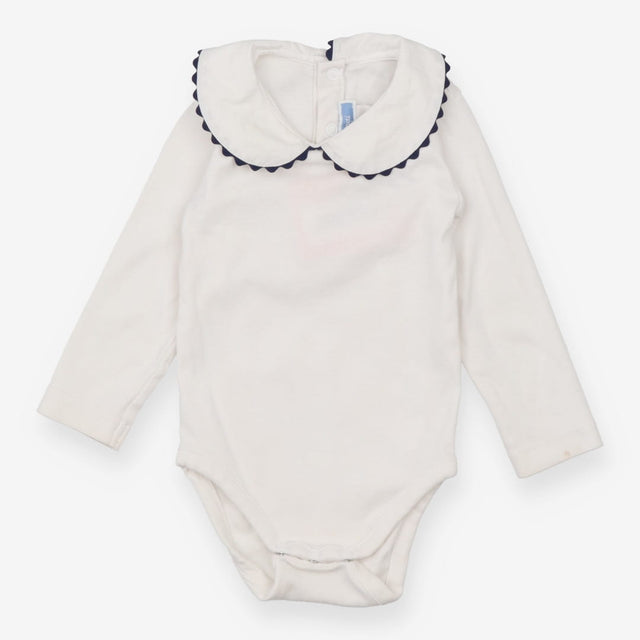 White Collared Bodysuit with Blue Scallops