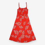 Midi Dress Red Rainbow Frond Shirred Sundress