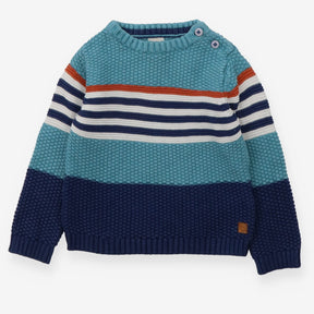 Sweater knit teal stripes in middle