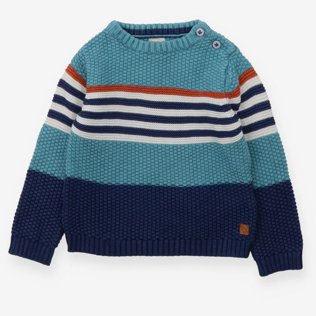 Sweater knit teal stripes in middle