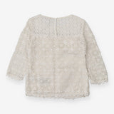 Cream High Neck Lace Top – Long Sleeve with Scallo