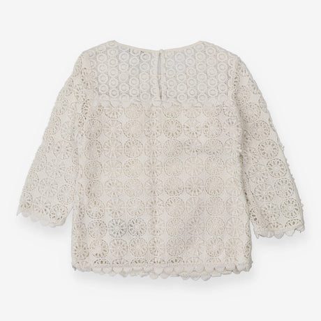 Cream High Neck Lace Top – Long Sleeve with Scallo
