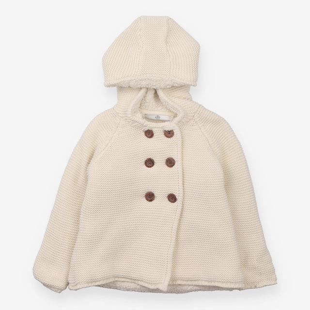 Cardigan Cream Knit Fleece Lined Brown Buttons