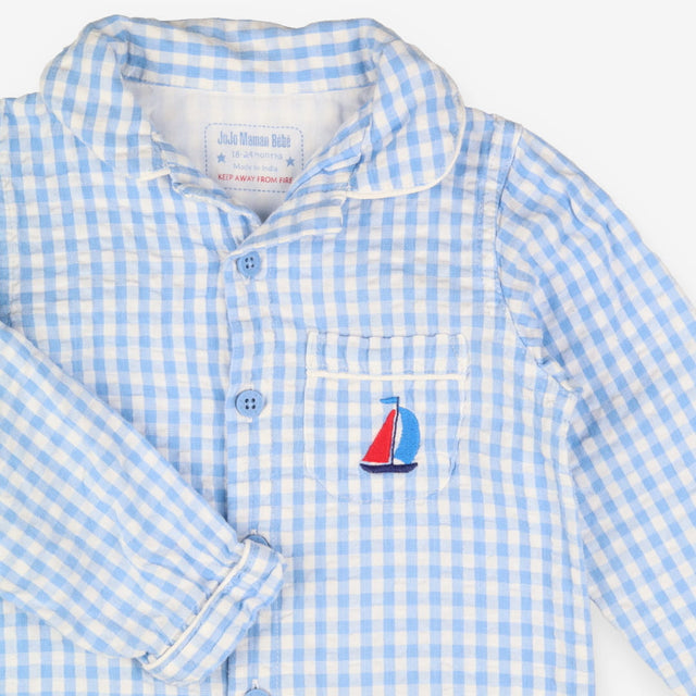 Blue Plaid Sail Boat Romper 