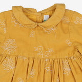 Yellow cord long sleeve dress with white flowers