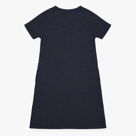Navy Organic Cotton Broderie Sleeve T-Shirt Dress