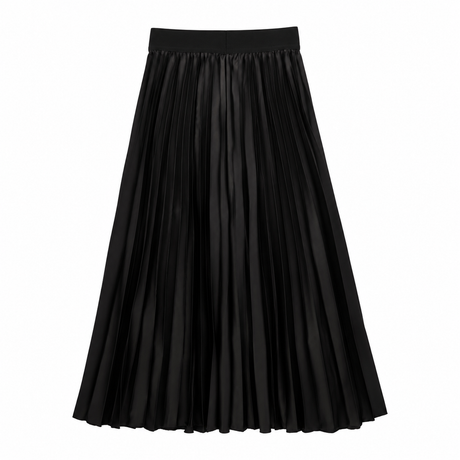 Maternity Skirt Black Pleated Midi Elastic Waist