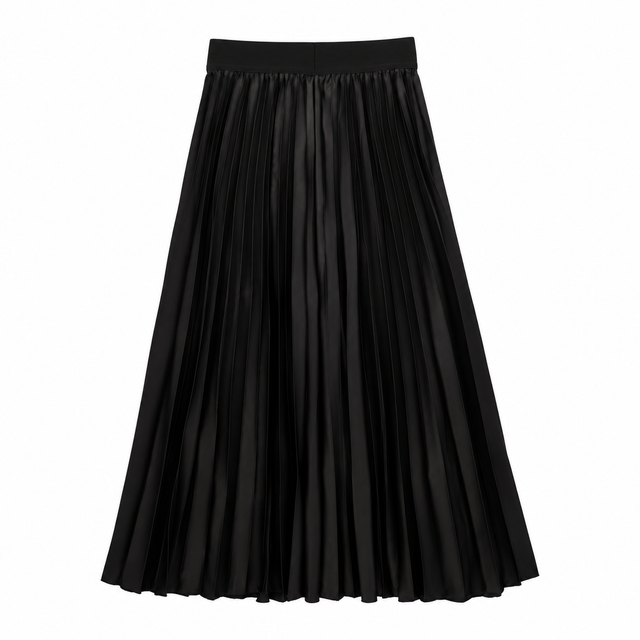 Maternity Skirt Black Pleated Midi Elastic Waist