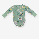 Green wrap bodysuit busy animals