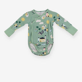 Green wrap bodysuit busy animals