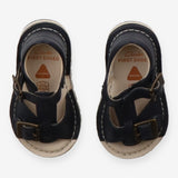 Navy sandals with brass buckle