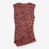 Draped Top Coral Black Abstract Print Sleeveless