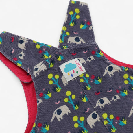 Dress Grey Cord Pinafore with Elephants