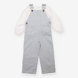Outfit dungarees blue stripe white frill blouse