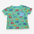 T-shirt green construction vehicles blue striped p