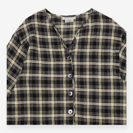 Vintage Checked Linen Blend Longline Shirt Jacket