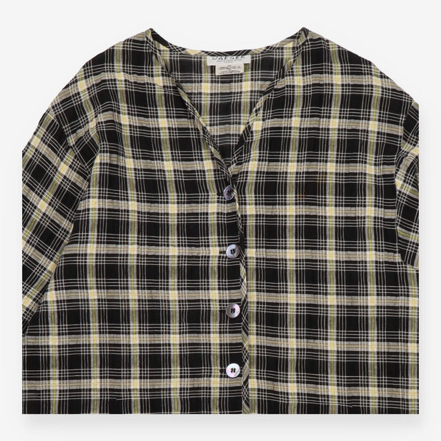 Vintage Checked Linen Blend Longline Shirt Jacket