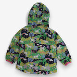 Raincoat green horses in forest