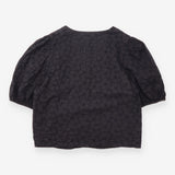 Broderie Anglaise V Neck Puff Sleeve Top Black