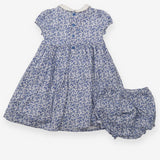 Dress SS and pants blue ditsy smocked white collar