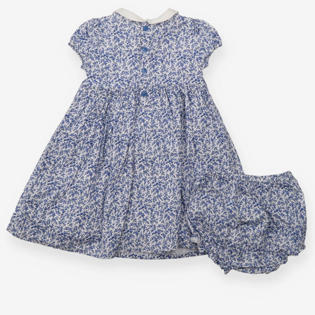 Dress SS and pants blue ditsy smocked white collar