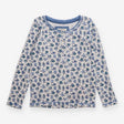 T-Shirt Long Sleeve Pointelle White Blue Floral