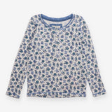 T-Shirt Long Sleeve Pointelle White Blue Floral