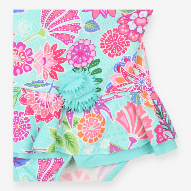 Swimsuit green bright large flowers