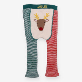 Knit leggings green and red stripe reindeer