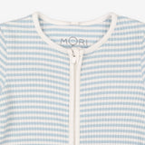 White and blue stripe ribbed zip sleepsuit