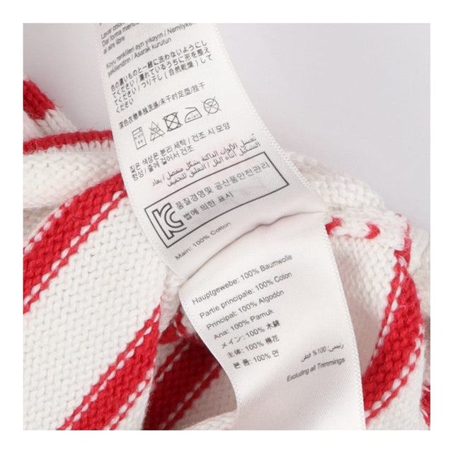 Knit sweater white red striped dinosaur