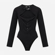 Black Stretch Cotton Tie Neck Chest Cut Out Button